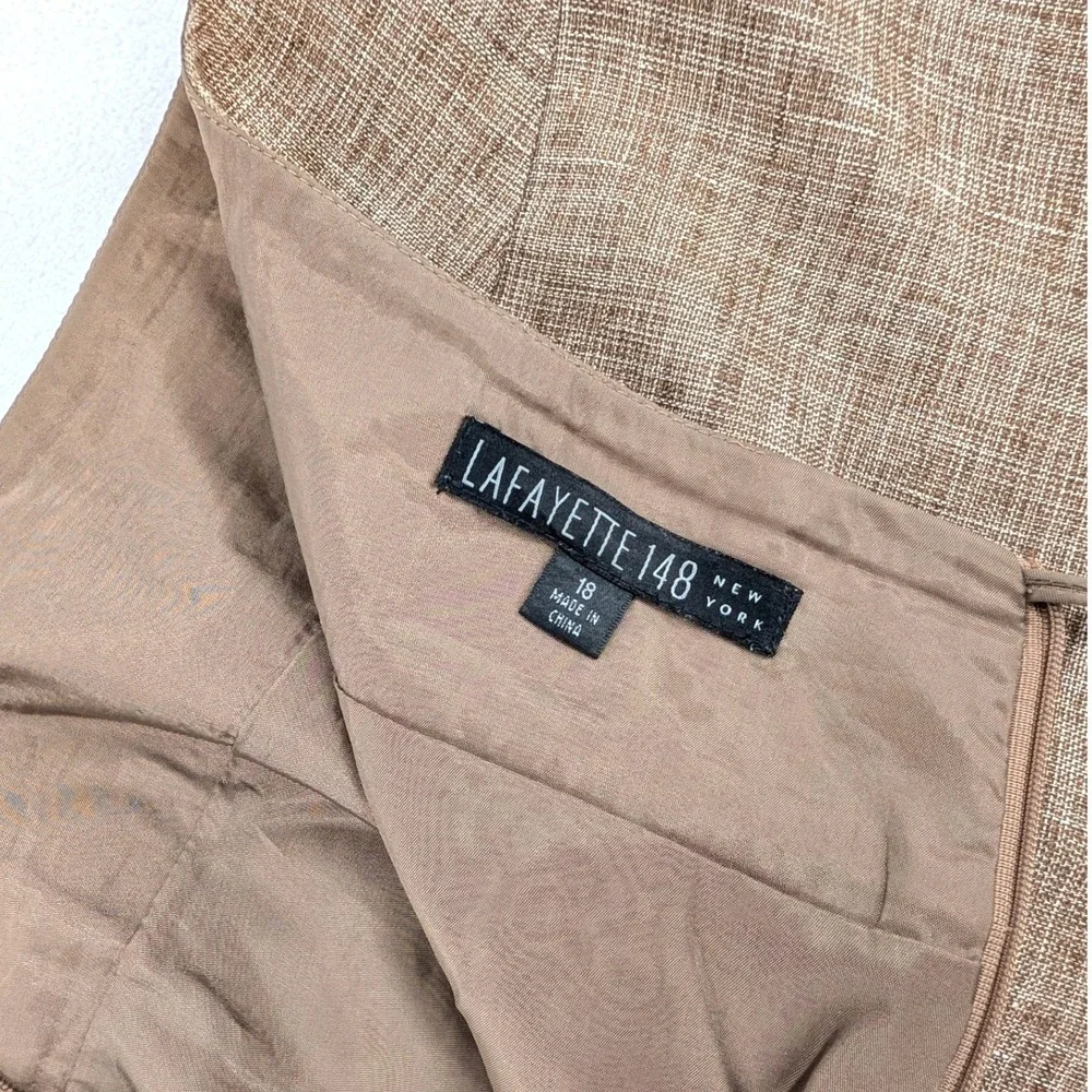 Lafayette 148 New York Linen Wool Blend Pencil Skirt Brown Melange‎ Size 18